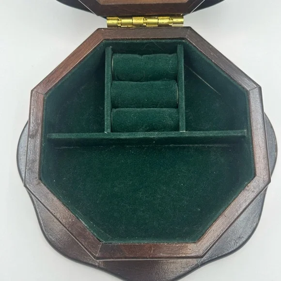 Wooden Octagonal Ring Earring Holder Jewelry Box with Glass Top Styled by Mele - Picture 6 of 9